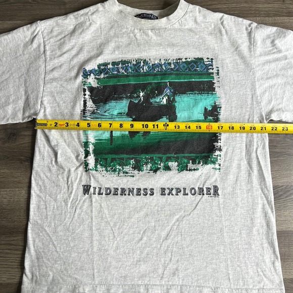 VTG Bugle Boy T Shirt Mens Large Wilderness Explorer‎ Canoe Lake Fishing 1990s - Picture 10 of 10